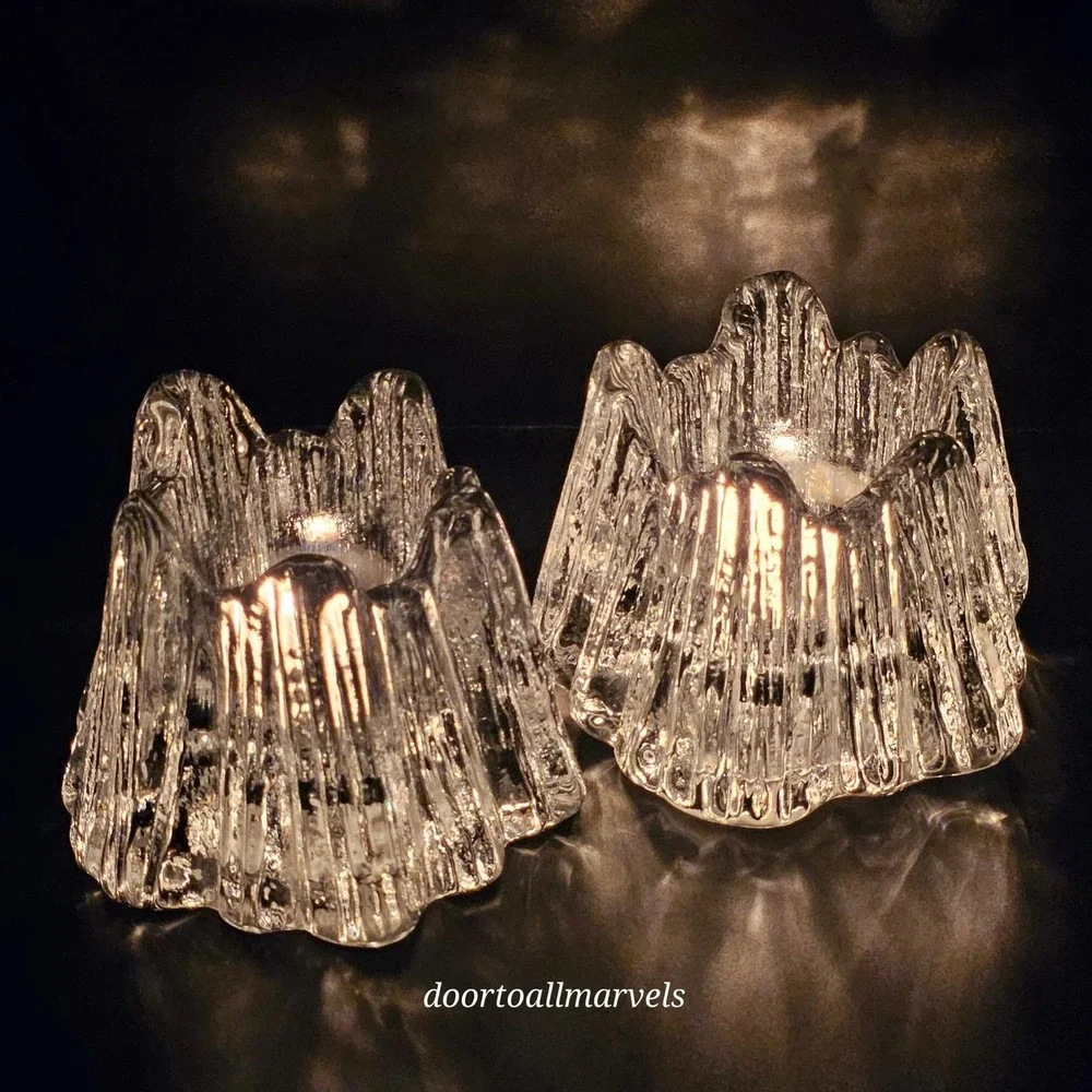 VTG Sweden Nybro Volcano Crystal Clear Tealight Candle Holders Heavy